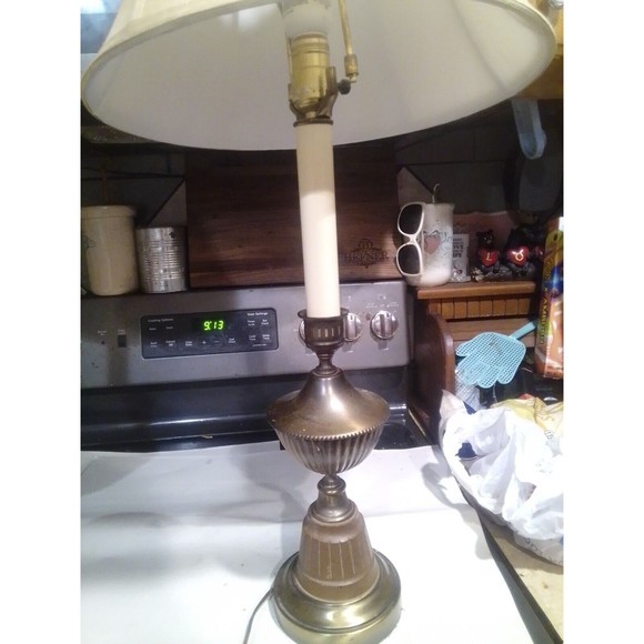 Vintage Pair of Chapman Brass Candlestick Buffet Table Lamps with Shades - Picture 2 of 3